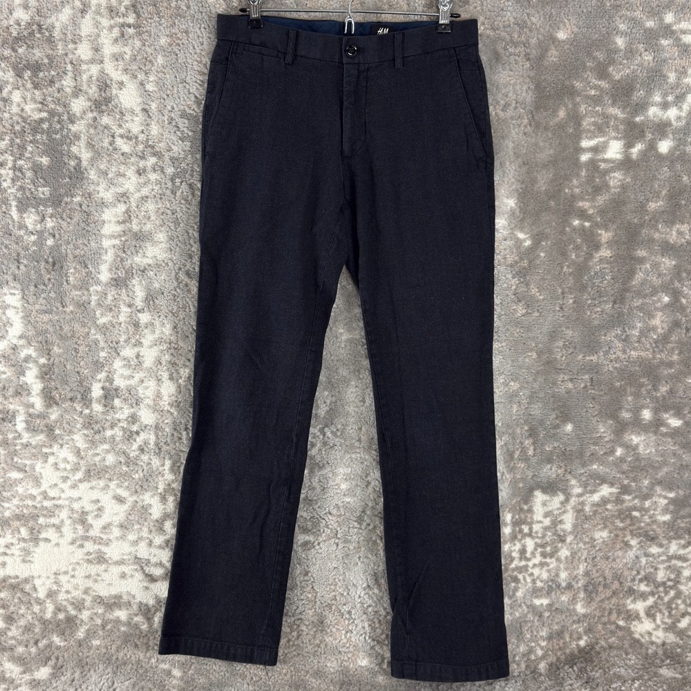 H&M Size 30R Casual Minimalist Straight Leg Pants Blue Button Zip Pocket